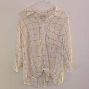 VIXBE Tie Front Plaid Shirt